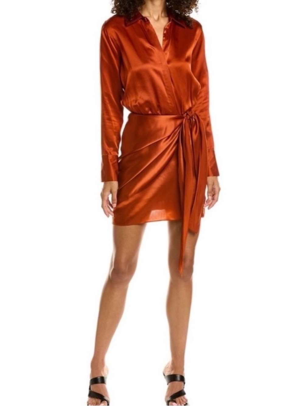 NWOT L'AGENCE Rust Satin Shirt with Pale Pink Trim